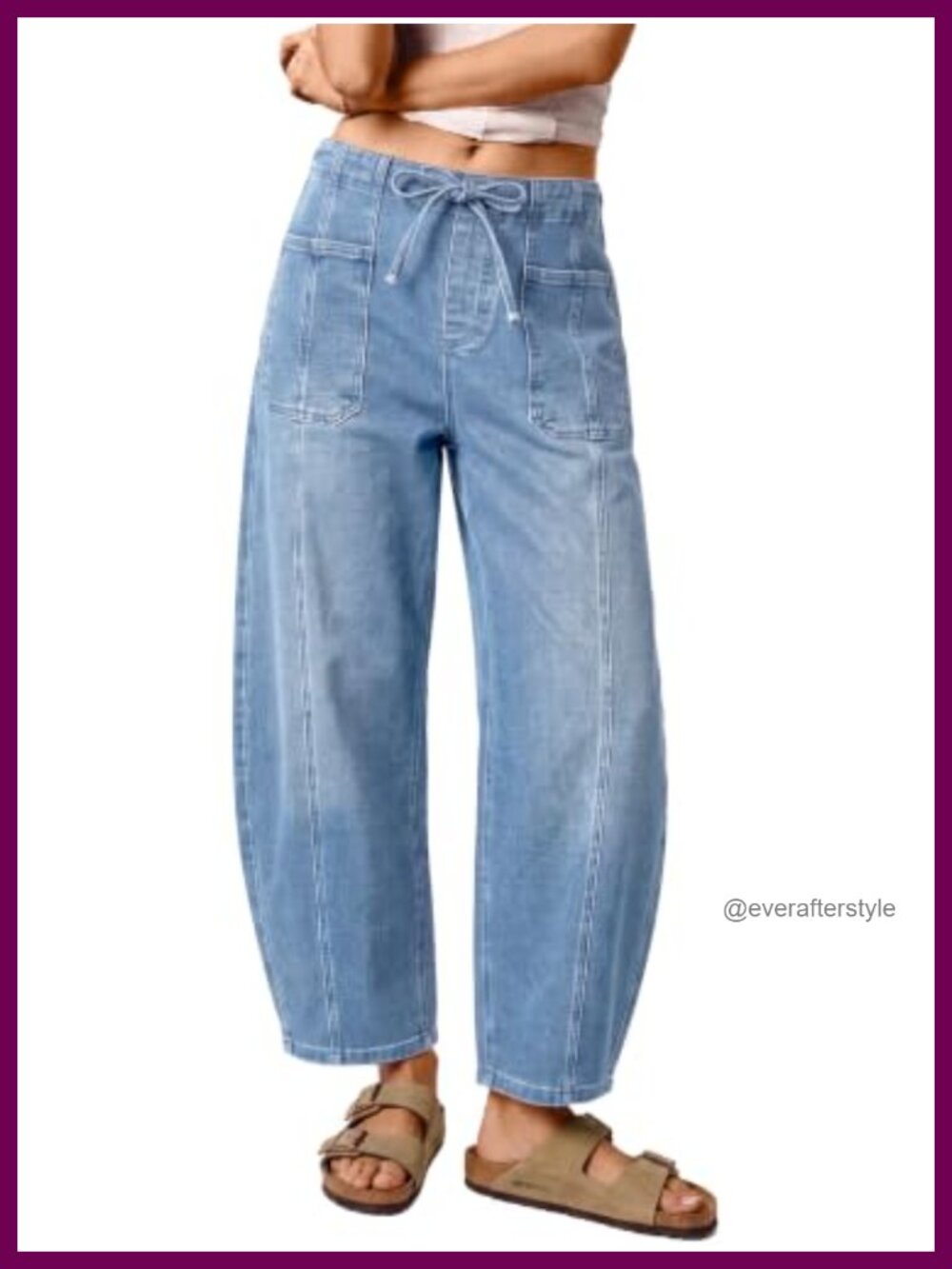 Barrel Jeans Wide Leg Baggy High Waisted Drawstring Denim Pants